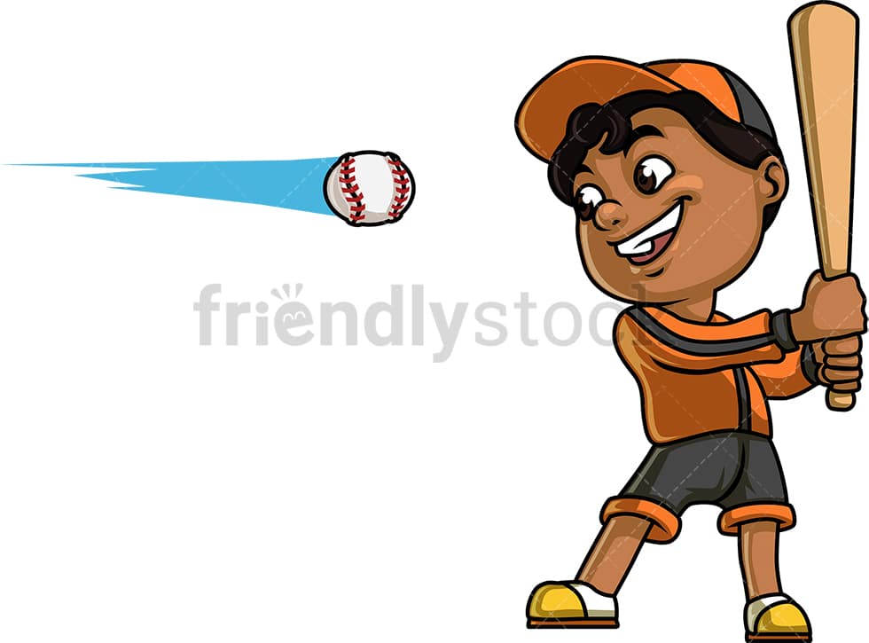 Little Boy Playing Baseball Cartoon Clipart Vector 