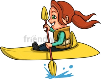 Little girl doing canoe kayak. PNG - JPG and vector EPS (infinitely scalable). Image isolated on transparent background.