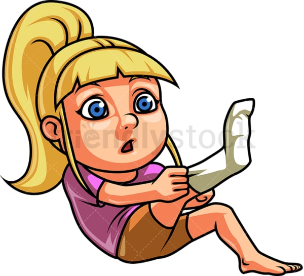 Little girl putting on socks. PNG - JPG and vector EPS file formats (infinitely scalable). Image isolated on transparent background.