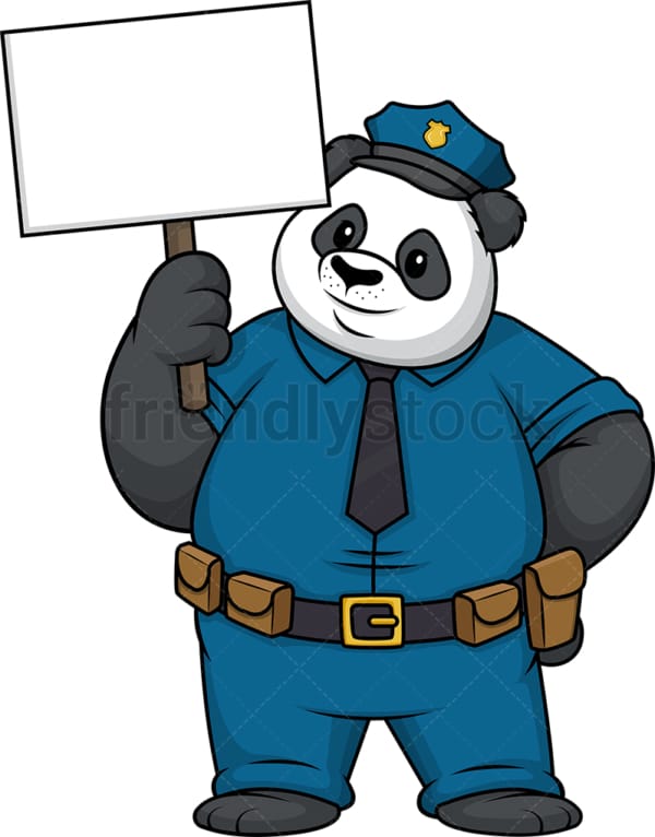 Panda policeman holding empty sign. PNG - JPG and vector EPS (infinitely scalable).