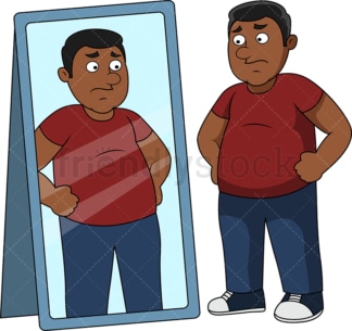 Fat black man in front of mirror. PNG - JPG and vector EPS file formats (infinitely scalable). Image isolated on transparent background.