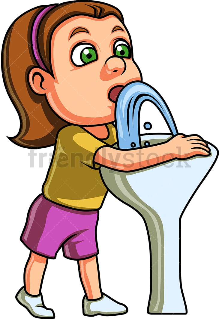 Vector De Imagenes Predisenadas De Dibujos Animados De Nina Bebe Agua De Bebedero Friendlystock