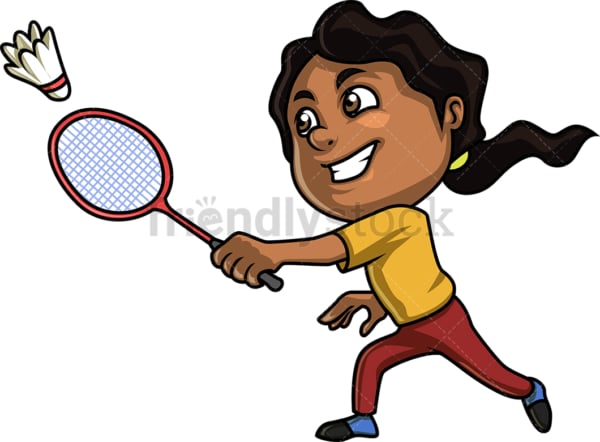 Black girl playing badminton. PNG - JPG and vector EPS (infinitely scalable). Image isolated on transparent background.