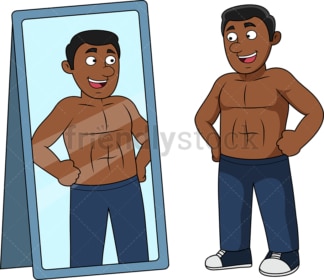 Fit black man in front of mirror. PNG - JPG and vector EPS file formats (infinitely scalable). Image isolated on transparent background.