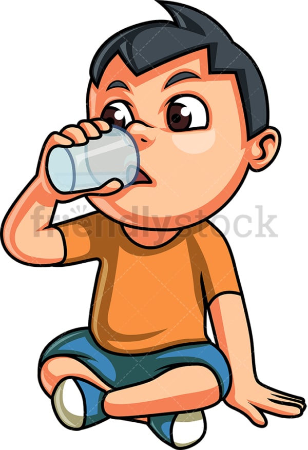 Little boy drinking water. PNG - JPG and vector EPS. Isolated on transparent background.