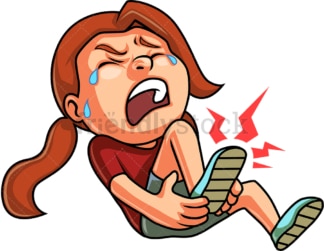 Crying little girl with broken leg. PNG - JPG and vector EPS (infinitely scalable). Image isolated on transparent background.