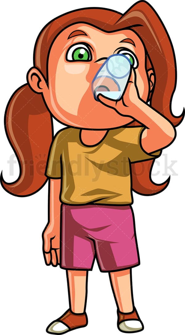 Little girl drinks water. PNG - JPG and vector EPS. Isolated on transparent background.