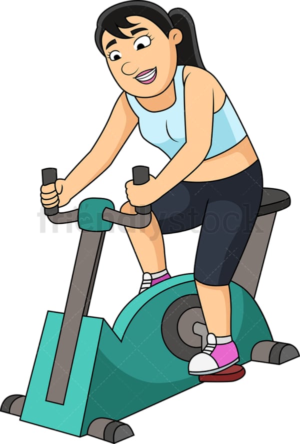 Woman working out with gym bike. PNG - JPG and vector EPS file formats (infinitely scalable). Image isolated on transparent background.