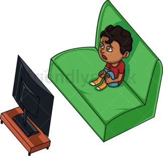 Black boy watching tv. PNG - JPG and vector EPS (infinitely scalable). Image isolated on transparent background.
