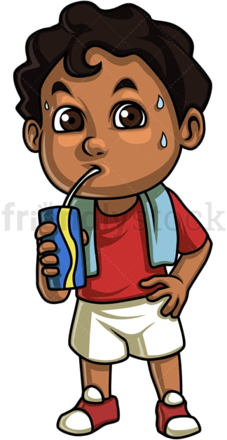 African-American kid drinking water. PNG - JPG and vector EPS. Isolated on transparent background.