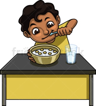 Male kid eating cereal breakfast. PNG - JPG and vector EPS. Isolated on transparent background.