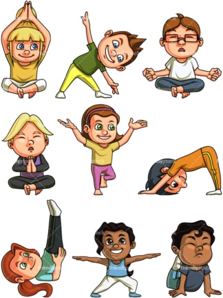 Kids doing yoga. PNG - JPG and vector EPS file formats (infinitely scalable). Images are isolated on transparent background.