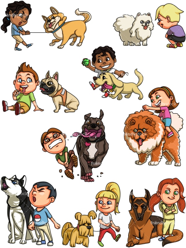 犬と子供漫画クリップアートベクトル Friendlystock
