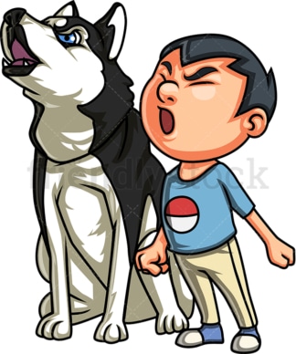 Boy playing with dog. PNG - JPG and vector EPS. Isolated on transparent background.