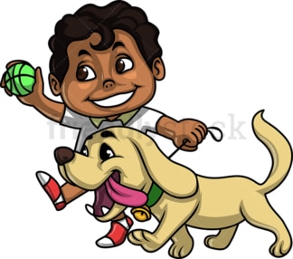 Black kid walking dog. PNG - JPG and vector EPS. Isolated on transparent background.