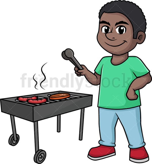 Black man cooking bbq. PNG - JPG and vector EPS (infinitely scalable). Image isolated on transparent background.