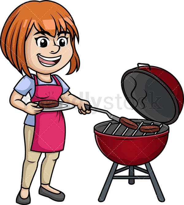 Woman cooking bbq. PNG - JPG and vector EPS (infinitely scalable). Image isolated on transparent background.