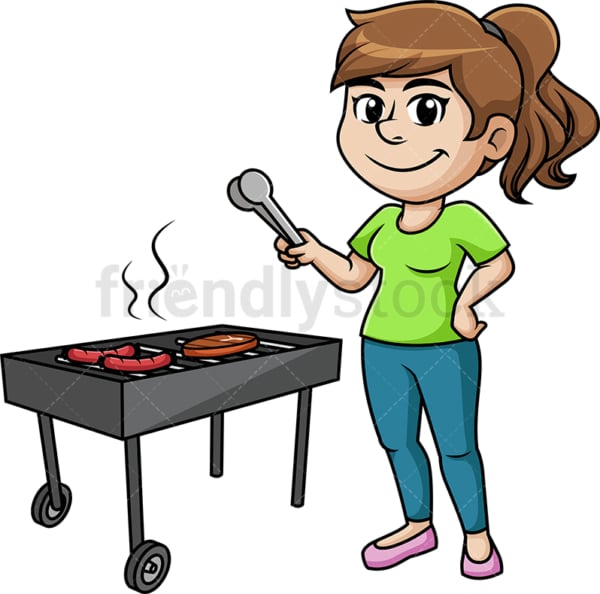Woman barbecuing. PNG - JPG and vector EPS (infinitely scalable). Image isolated on transparent background.