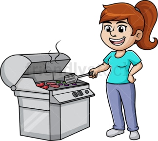 Woman cooking on the grill. PNG - JPG and vector EPS (infinitely scalable). Image isolated on transparent background.