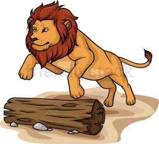 Lion jumping over tree trunk. PNG - JPG and vector EPS (infinitely scalable).