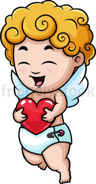 Happy cupid holding heart. PNG - JPG and vector EPS (infinitely scalable).