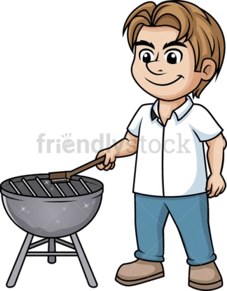 Man cleaning bbq grill. PNG - JPG and vector EPS (infinitely scalable). Image isolated on transparent background.