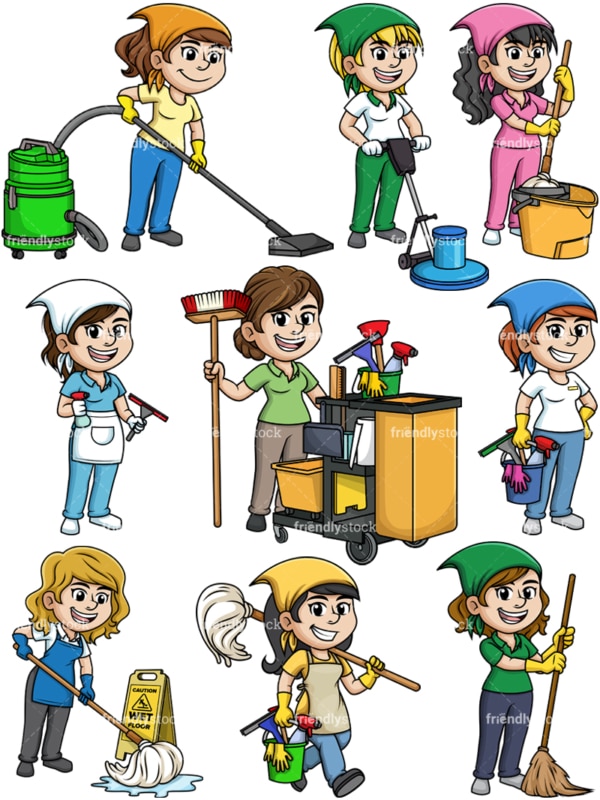 Female cleaning professionals. PNG - JPG and vector EPS file formats (infinitely scalable).