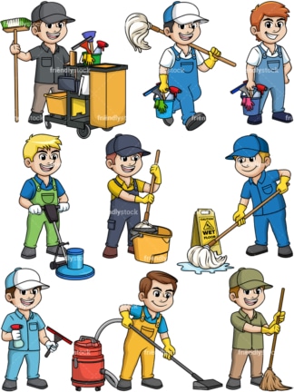 Male cleaning professionals. PNG - JPG and vector EPS file formats (infinitely scalable).
