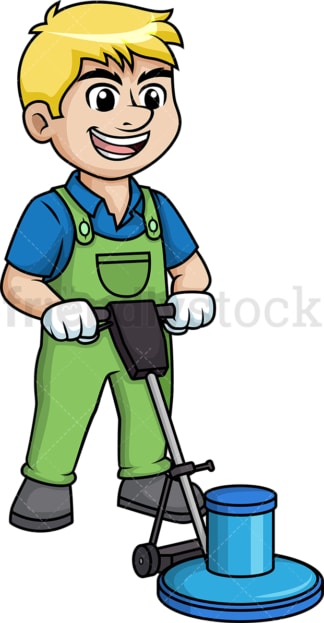 Man using floor polisher. PNG - JPG and vector EPS (infinitely scalable).