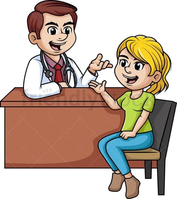 Woman chatting with a doctor. PNG - JPG and vector EPS (infinitely scalable).