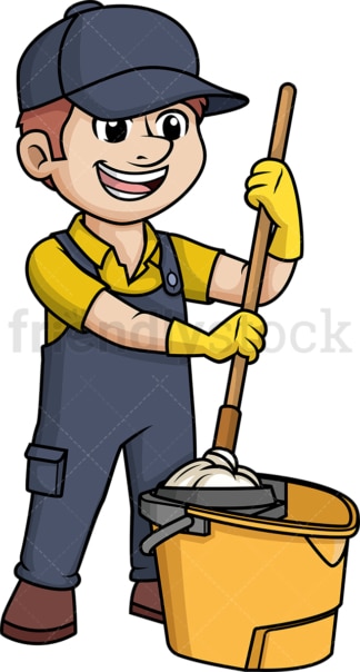Male janitor with mop bucket. PNG - JPG and vector EPS (infinitely scalable).
