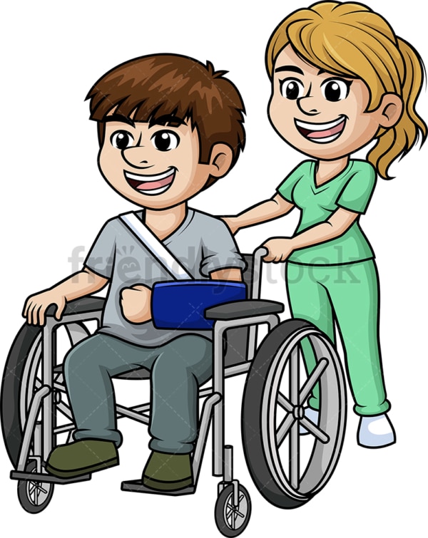 Nurse aiding man in wheelchair. PNG - JPG and vector EPS (infinitely scalable).