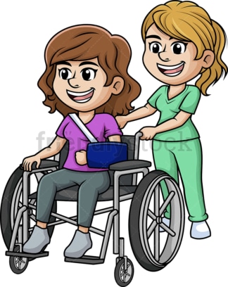 Nurse helping woman in wheelchair. PNG - JPG and vector EPS (infinitely scalable).