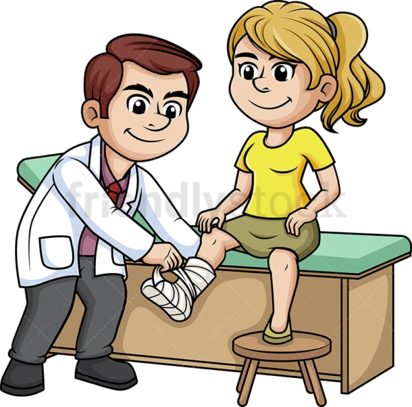 Doctor tending to a woman with broken leg. PNG - JPG and vector EPS (infinitely scalable).