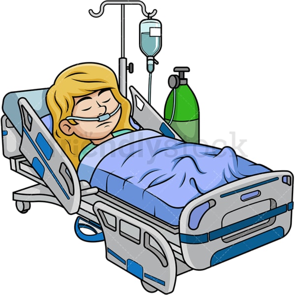 Female patient in hospital bed. PNG - JPG and vector EPS (infinitely scalable).