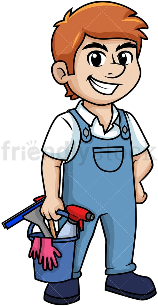 Man holding cleaning tools. PNG - JPG and vector EPS (infinitely scalable).