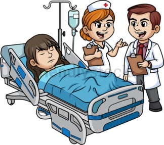 Hospital staff with female patient. PNG - JPG and vector EPS (infinitely scalable).
