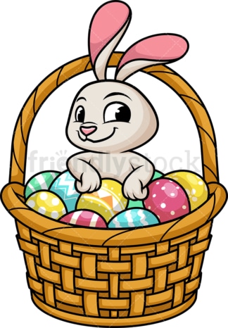 Cute bunny in basket with easter eggs. PNG - JPG and vector EPS (infinitely scalable).