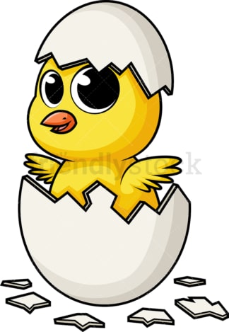 Easter chicken hatching out of eggshell. PNG - JPG and vector EPS (infinitely scalable).