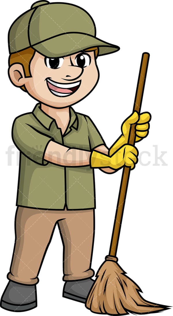 Man sweeping with broom. PNG - JPG and vector EPS (infinitely scalable).