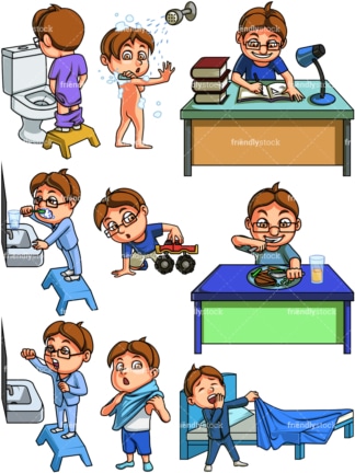 Little boy evening routine. PNG - JPG and vector EPS file formats (infinitely scalable). Images isolated on transparent background.