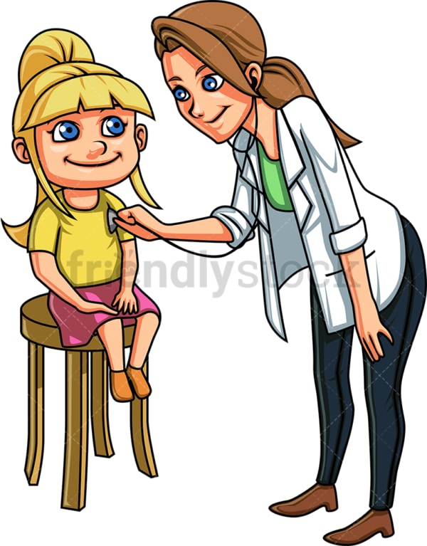 Pediatrician listening to girl's chest. PNG - JPG and vector EPS file formats (infinitely scalable). Image isolated on transparent background.