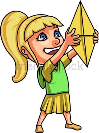 Little girl flying kite. PNG - JPG and vector EPS (infinitely scalable). Image isolated on transparent background.