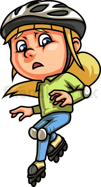 Scared girl on roller skates. PNG - JPG and vector EPS. Isolated on transparent background.