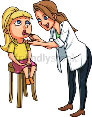 Doctor checking little girl's throat. PNG - JPG and vector EPS file formats (infinitely scalable). Image isolated on transparent background.