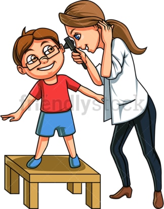 Boy having ears checked by doctor. PNG - JPG and vector EPS file formats (infinitely scalable). Image isolated on transparent background.