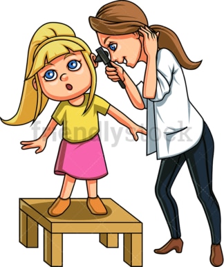 Doctor checking little girl's ears. PNG - JPG and vector EPS file formats (infinitely scalable). Image isolated on transparent background.