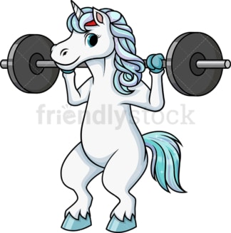 Unicorn doing squats with barbell. PNG - JPG and vector EPS (infinitely scalable).