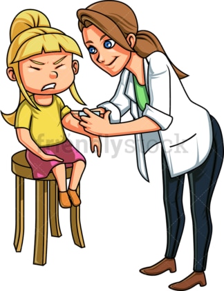 Girl getting a vaccine at the doctor. PNG - JPG and vector EPS file formats (infinitely scalable). Image isolated on transparent background.