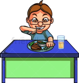Little boy having dinner. PNG - JPG and vector EPS file formats (infinitely scalable). Image isolated on transparent background.